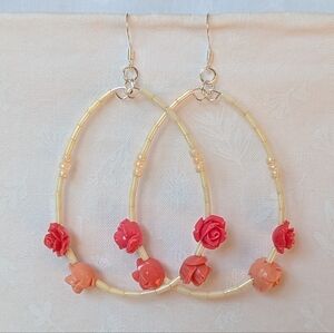 Chic Rose Beaded Hoop Earrings